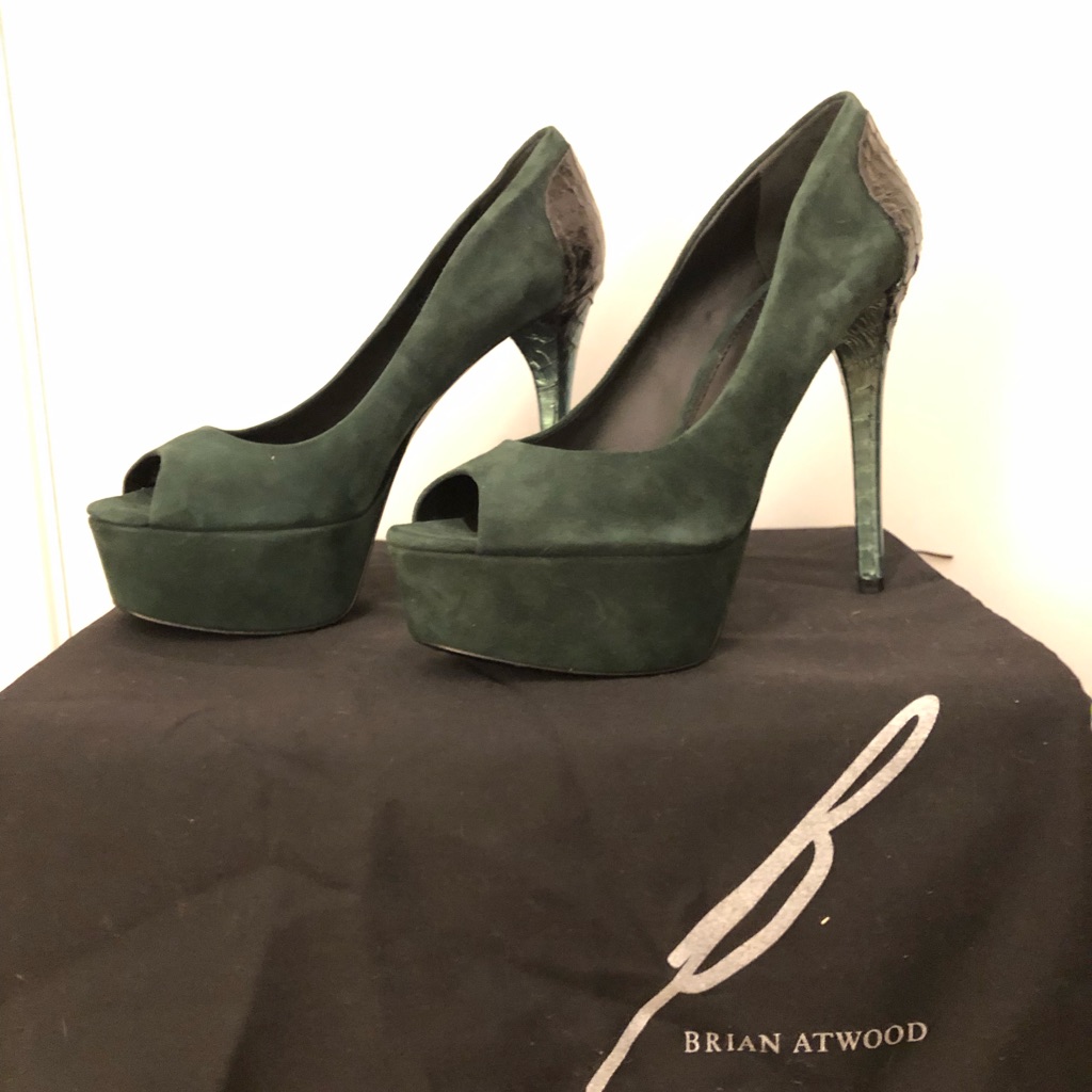 Brian Atwood Green Suede Platforms